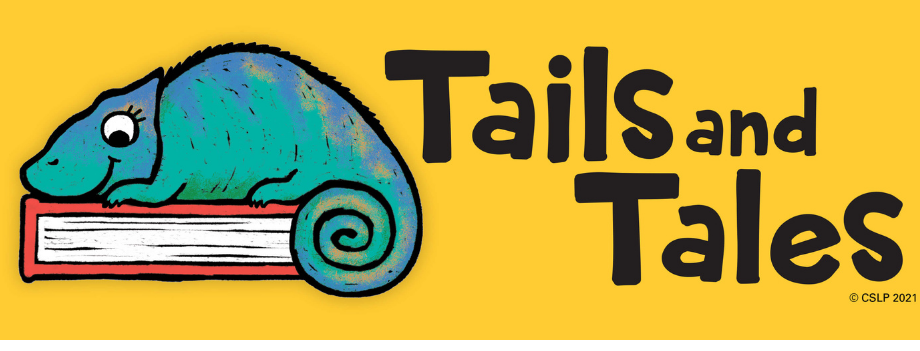 Yellow Summer Reading Logo with Lizard and the words Tails and Tales